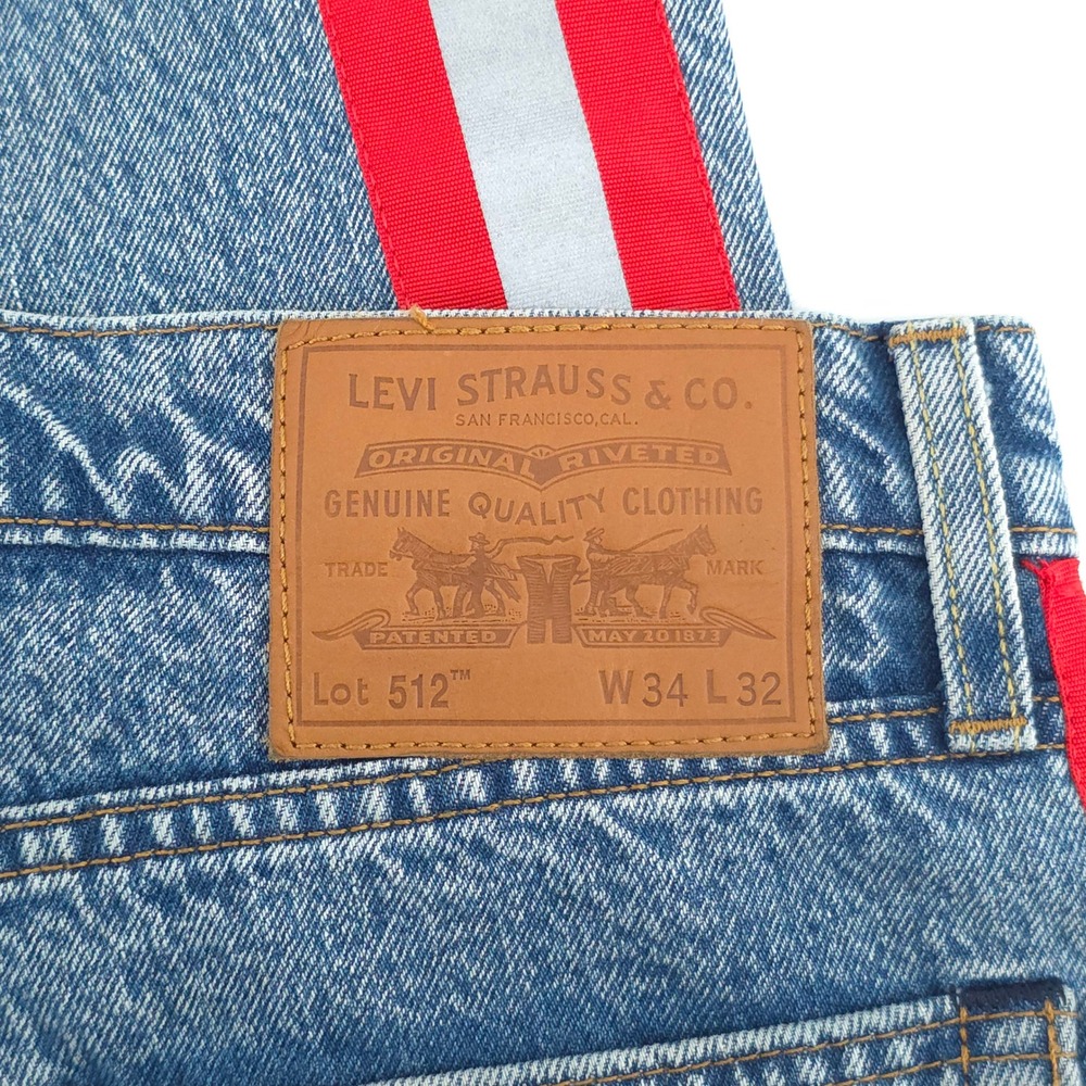 Levi's 512 Mens Slim Taper Jeans 34x32 Blue Red Reflective Side Stripe - Picture 5 of 12